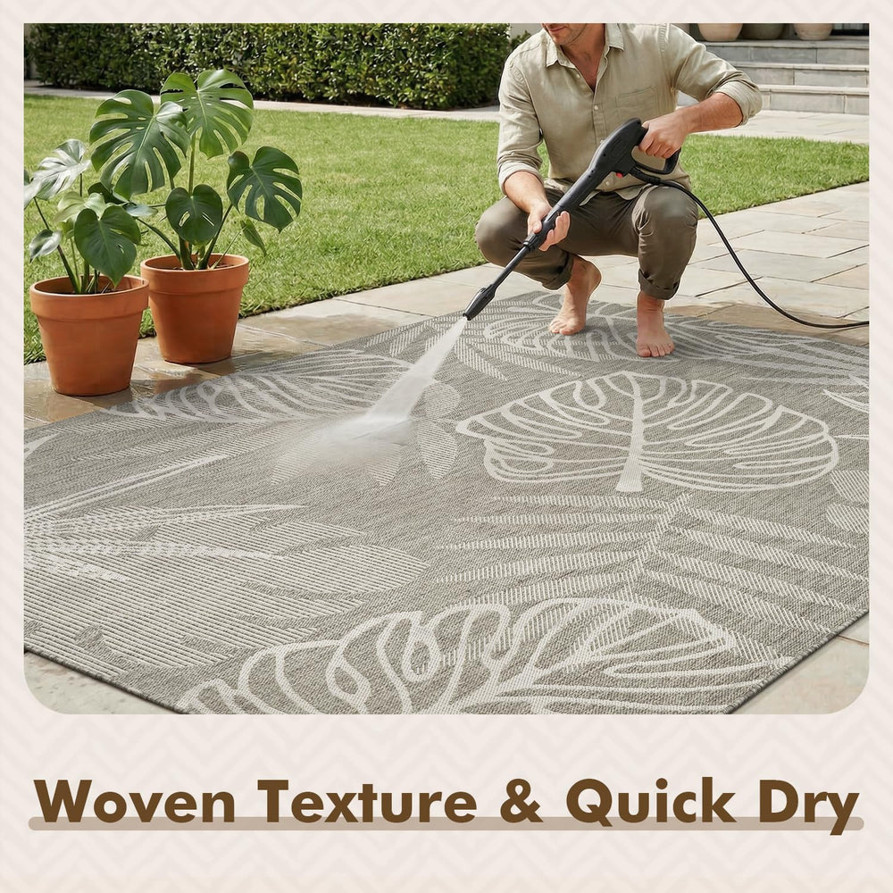 MontVoo Outdoor Rug 5x7 ft Tropical Grey in garden