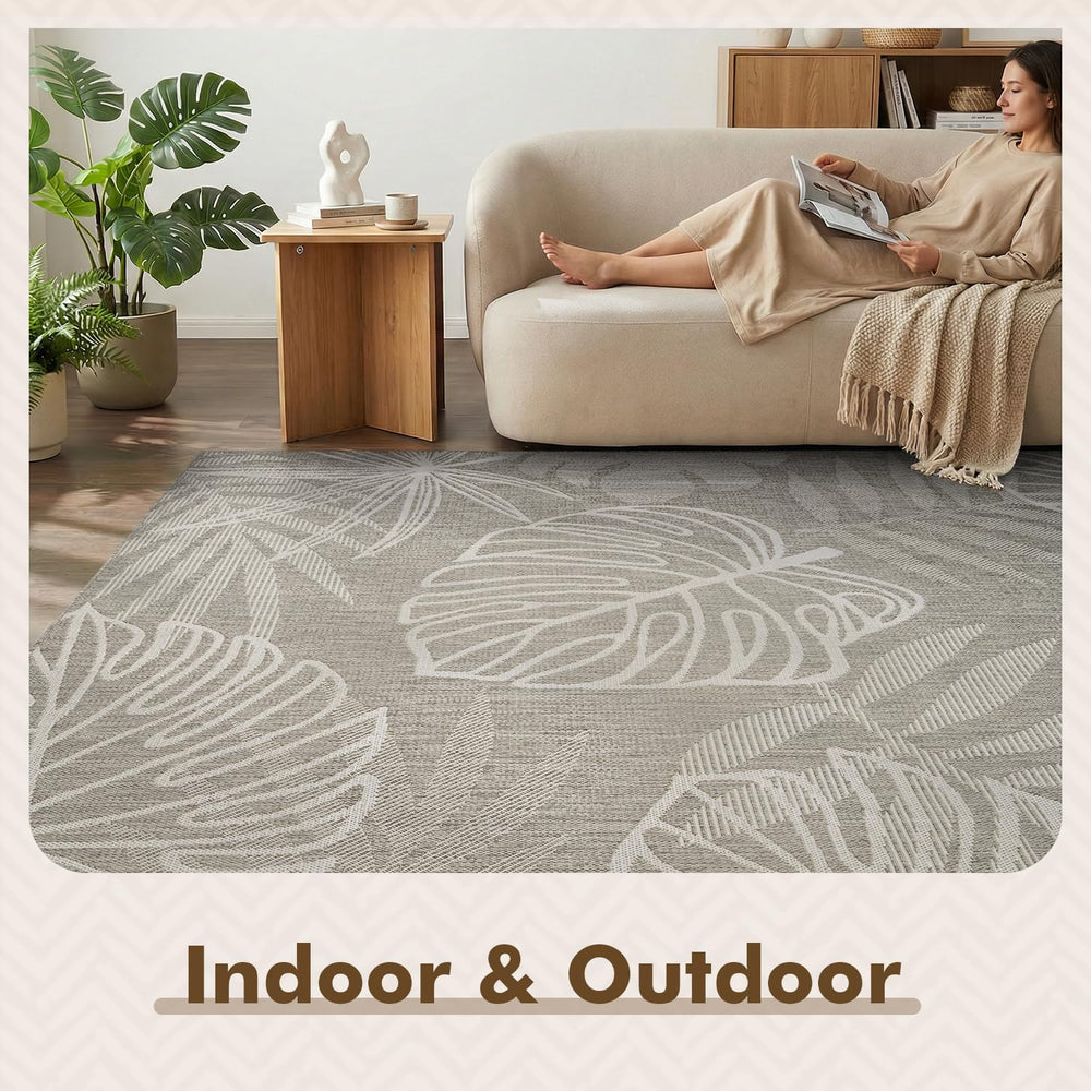 MontVoo Outdoor Rug 5x7 ft Tropical Grey with furniture