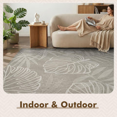 MontVoo Outdoor Rug 5x7 ft Tropical Grey with furniture