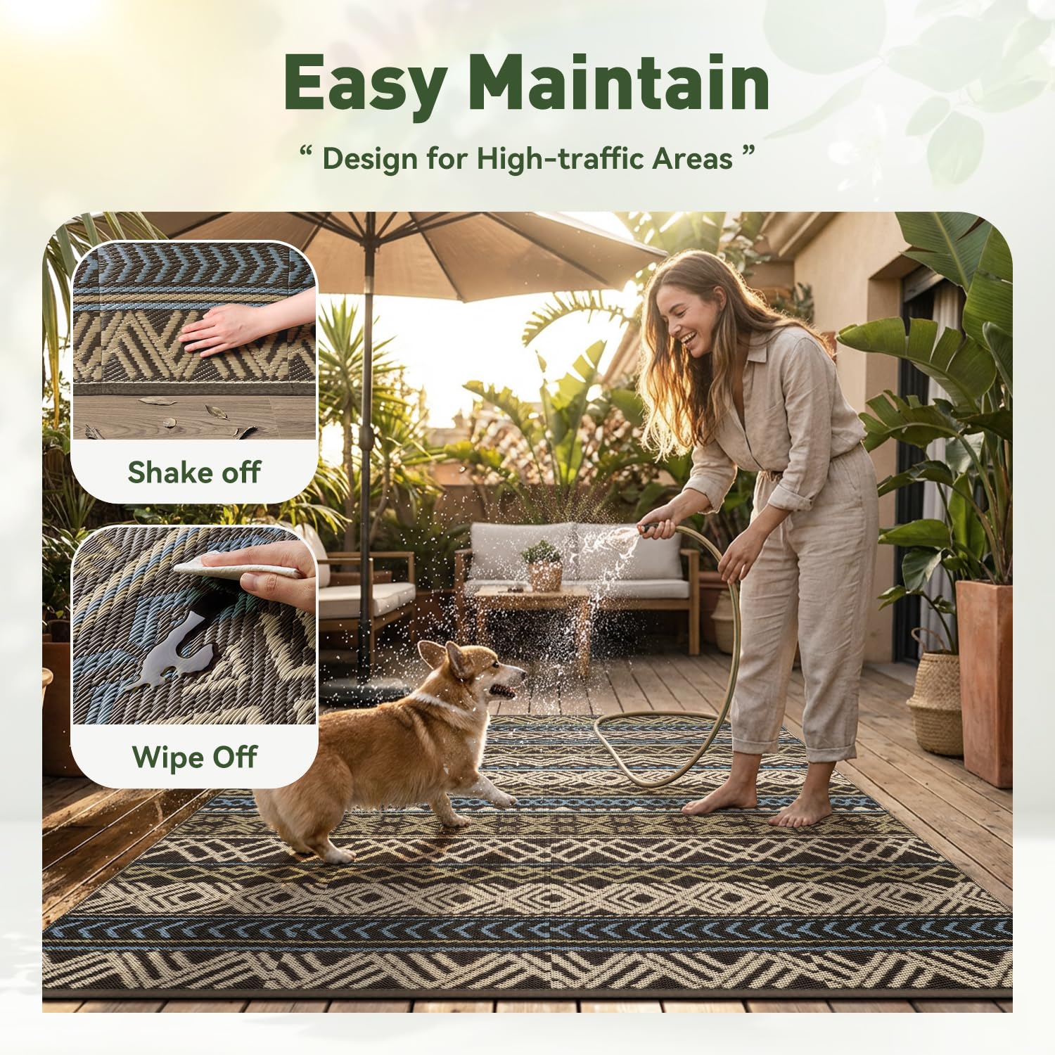 MontVoo Outdoor Rug 5x8 folded with carrier bag