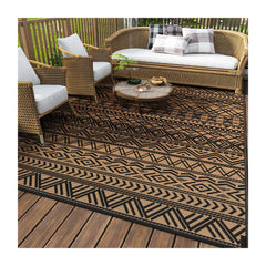 MontVoo Outdoor Rug 5x8 ft in black brown design front view