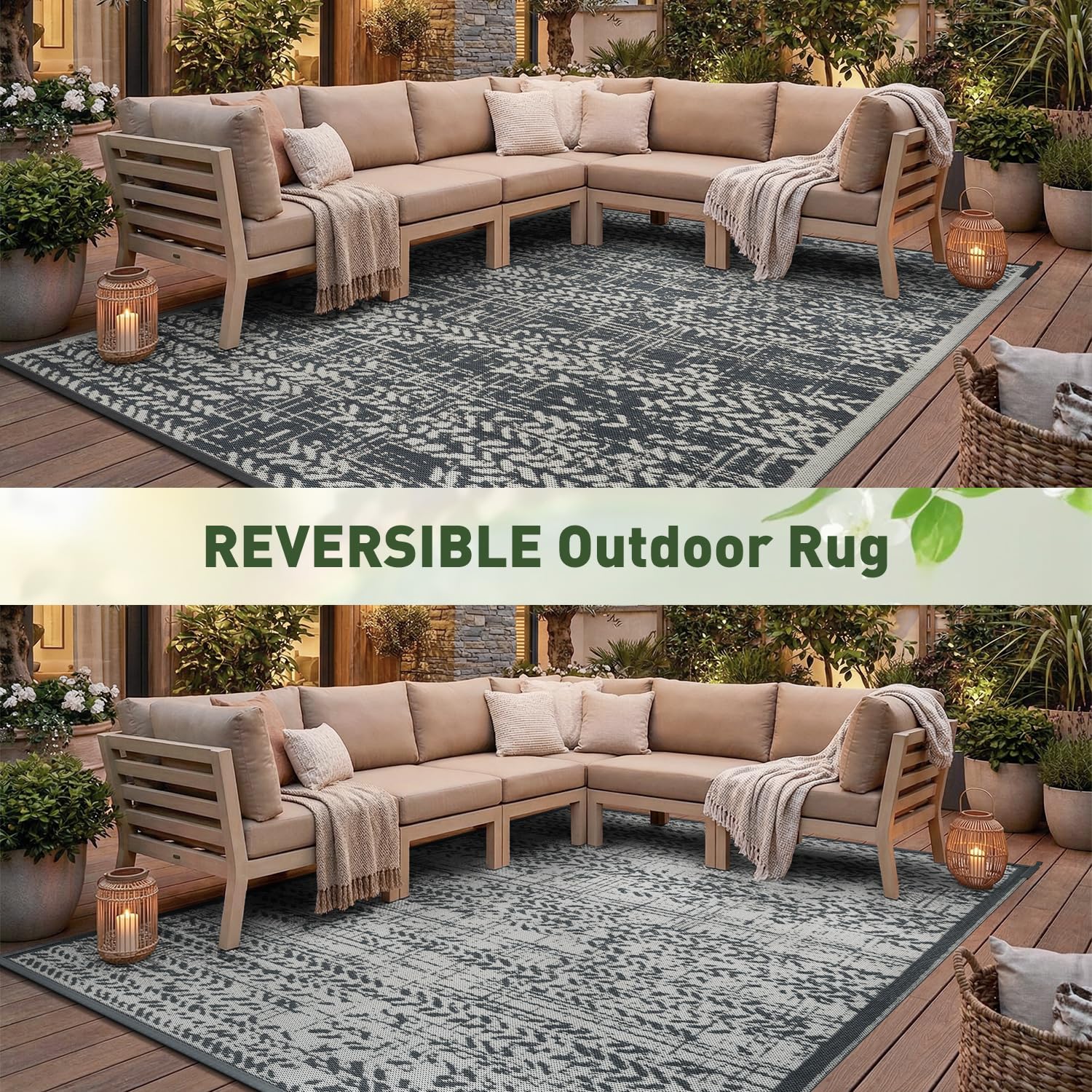 MontVoo Outdoor Rug 5x8 grey folded for storage