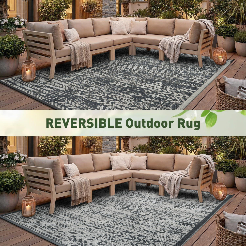 MontVoo Outdoor Rug 5x8 grey folded for storage
