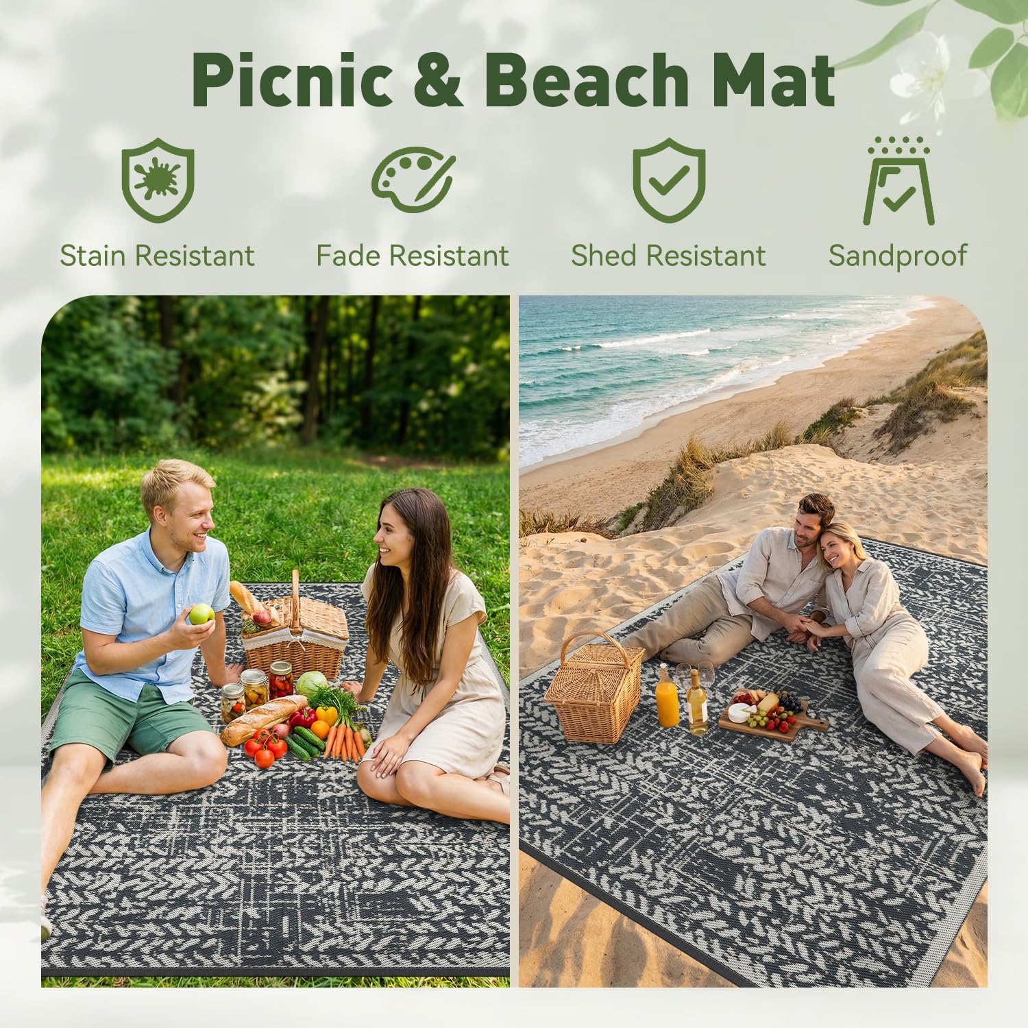 MontVoo Outdoor Rug 5x8 grey mat at beach