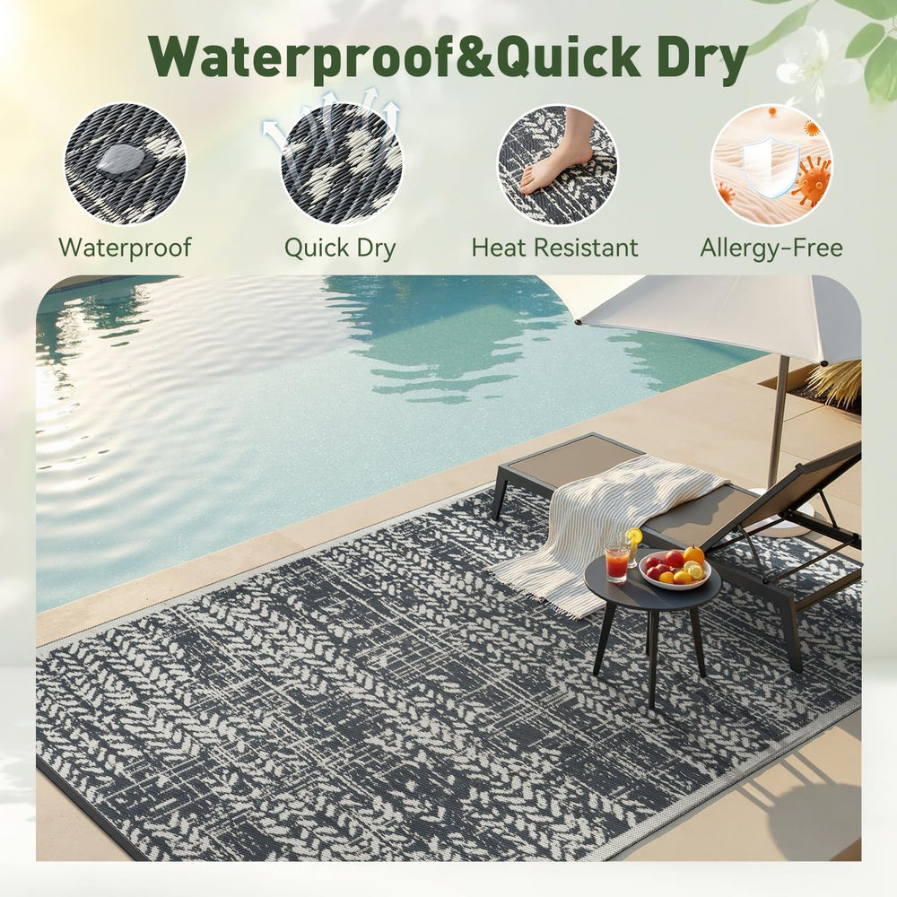 MontVoo Outdoor Rug 5x8 grey rug with furniture