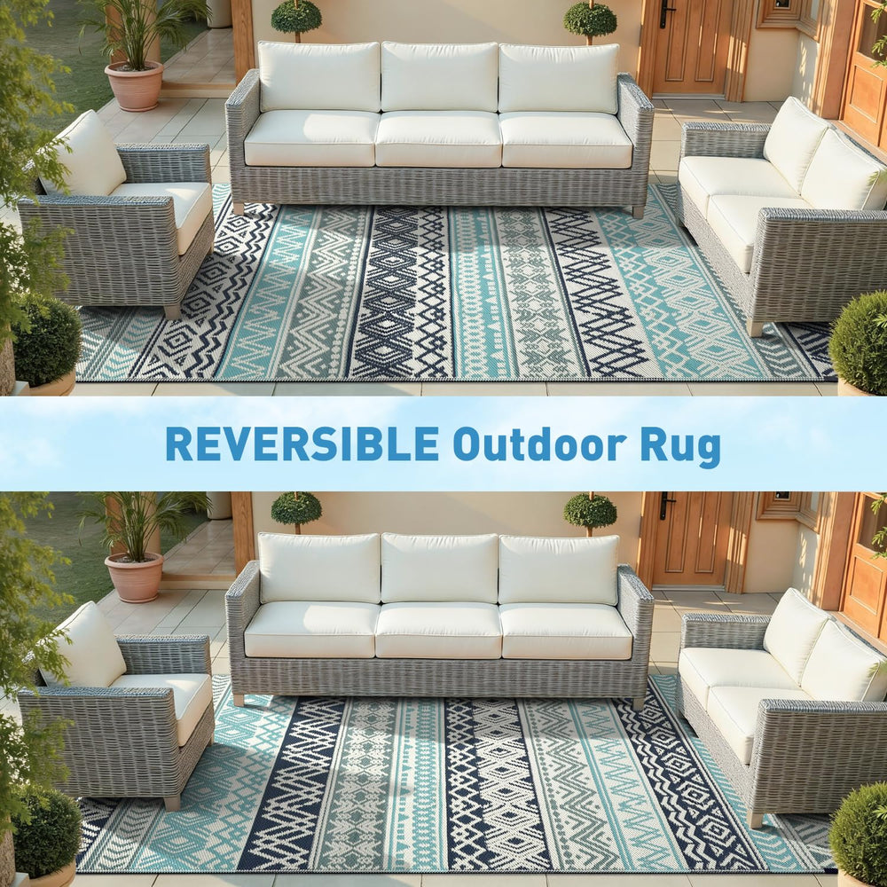 MontVoo Outdoor Rug 5x8 in a picnic setup