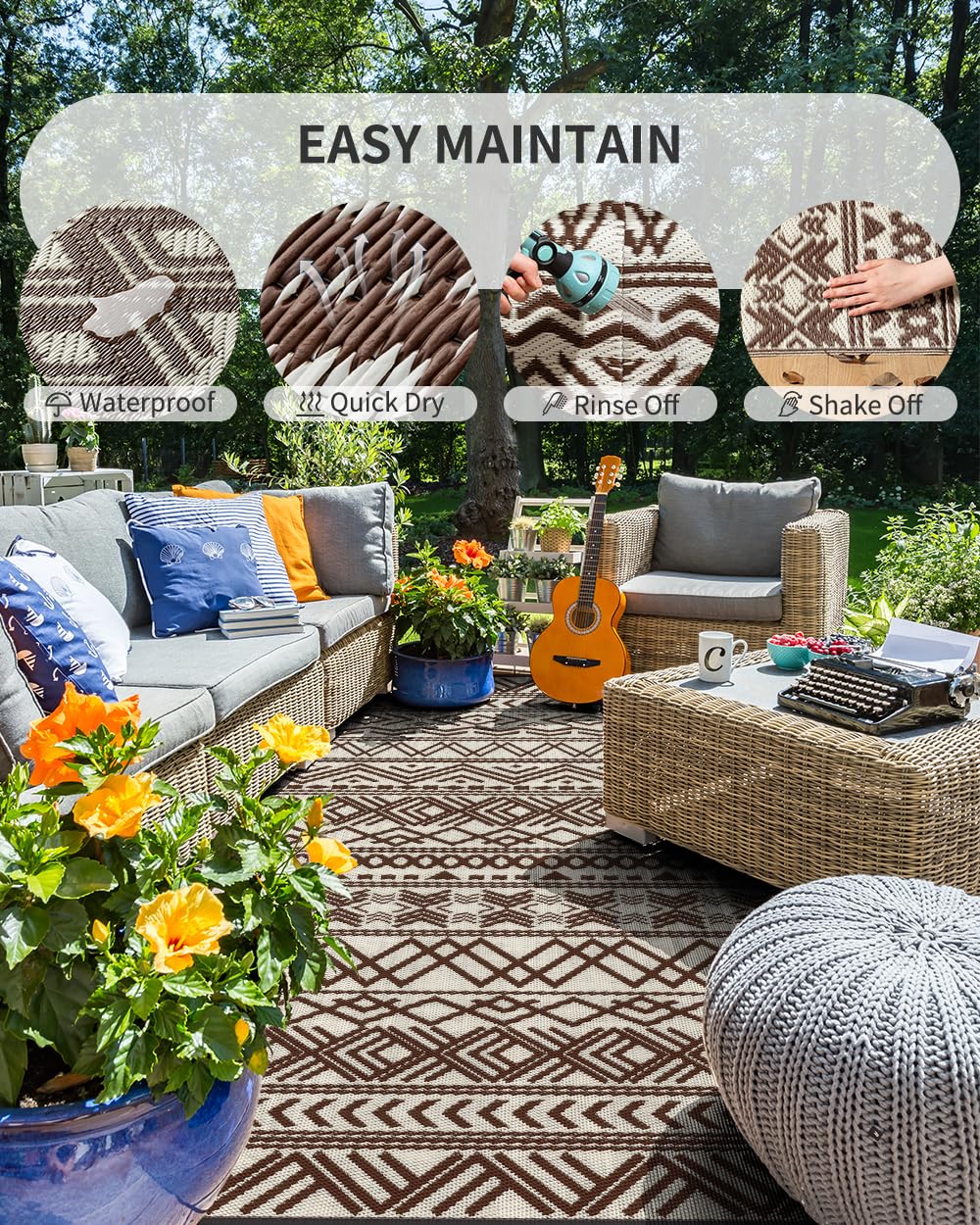 MontVoo Outdoor Rug 6' x 9' beige brown side view