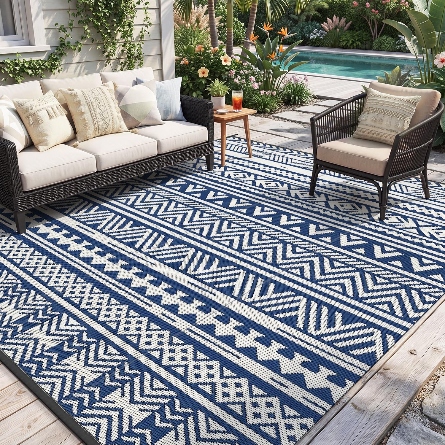 MontVoo Outdoor Rug 6x9 blue front view