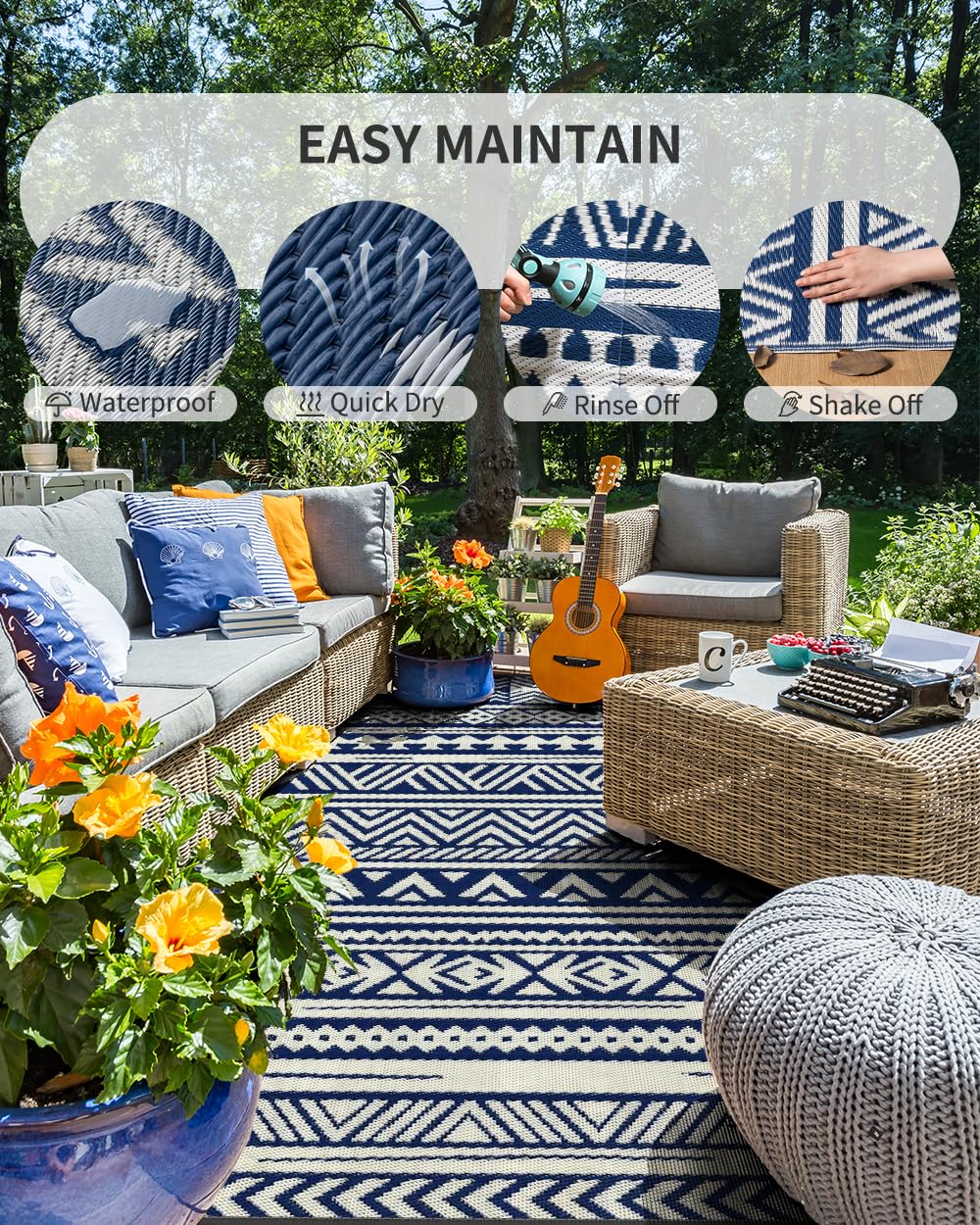 MontVoo Outdoor Rug 6x9 blue reverse side