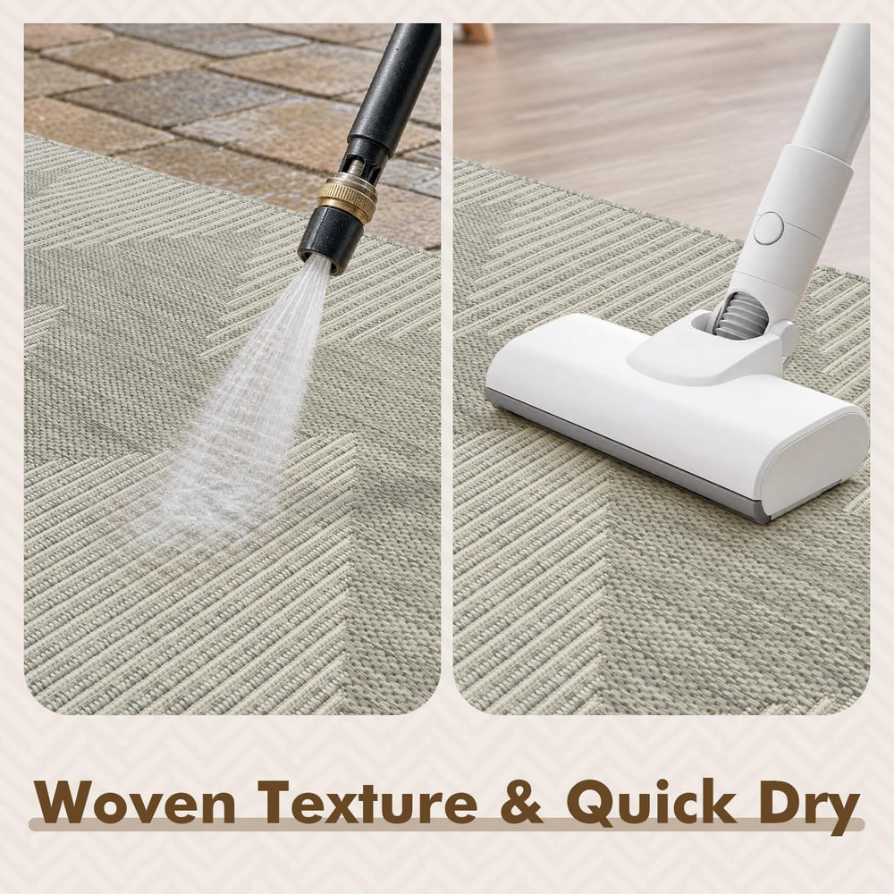 MontVoo Outdoor Rug 6x9 detailing woven texture from a side view