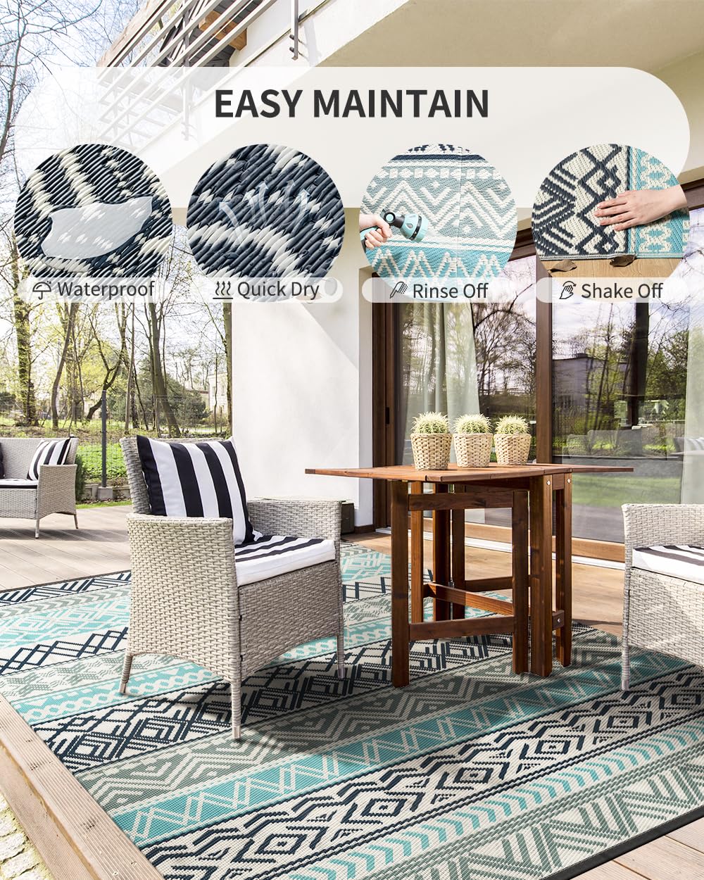 MontVoo Outdoor Rug 6x9 folded with carrying bag