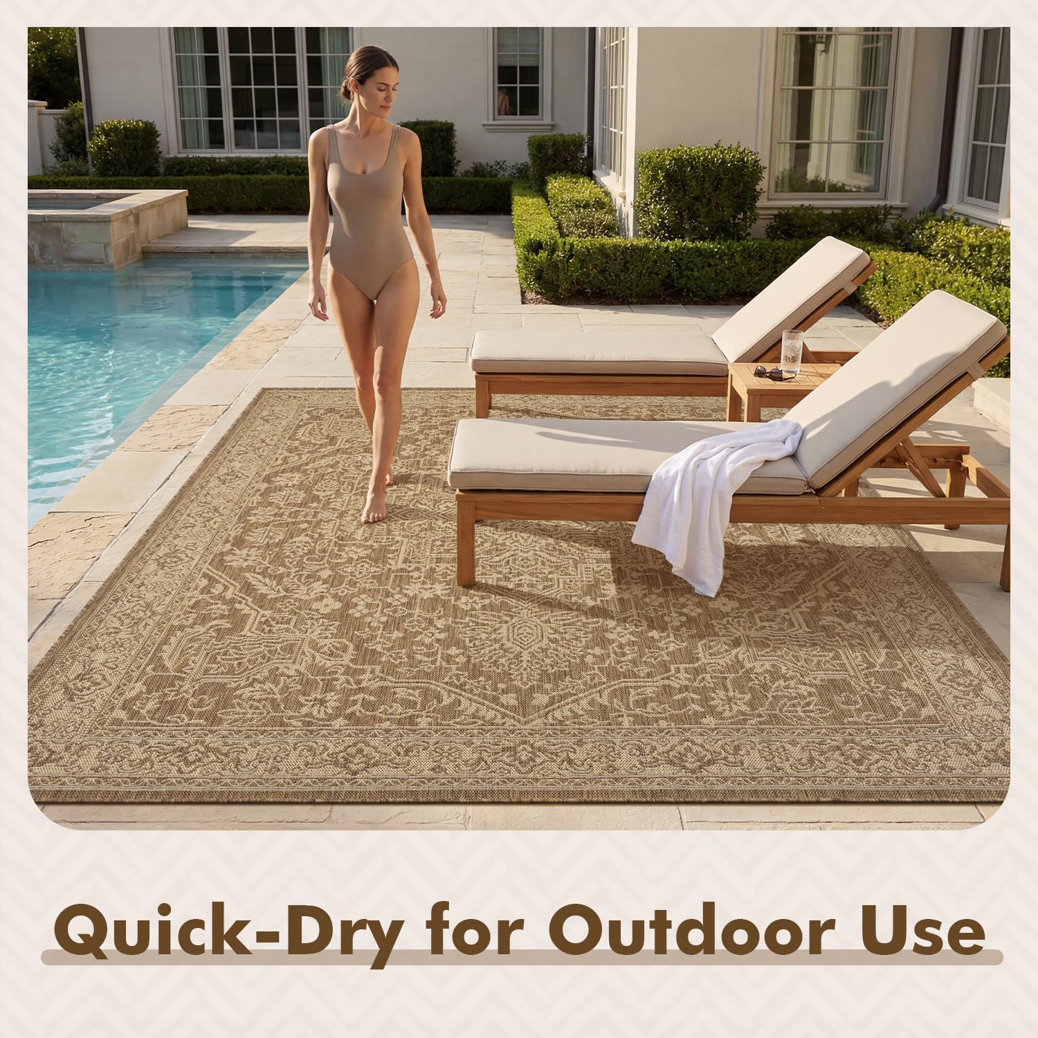 MontVoo Outdoor Rug 6x9 ft being cleaned with a hose