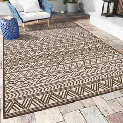 MontVoo Outdoor Rug 6x9 ft brown flatweave design front view