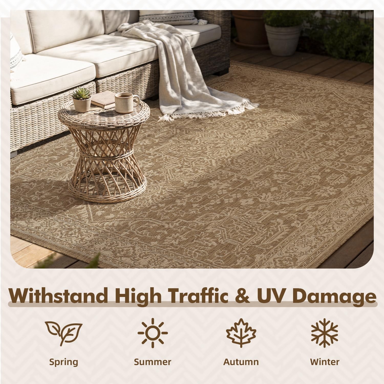 MontVoo Outdoor Rug 6x9 ft close-up of the vintage medallion pattern