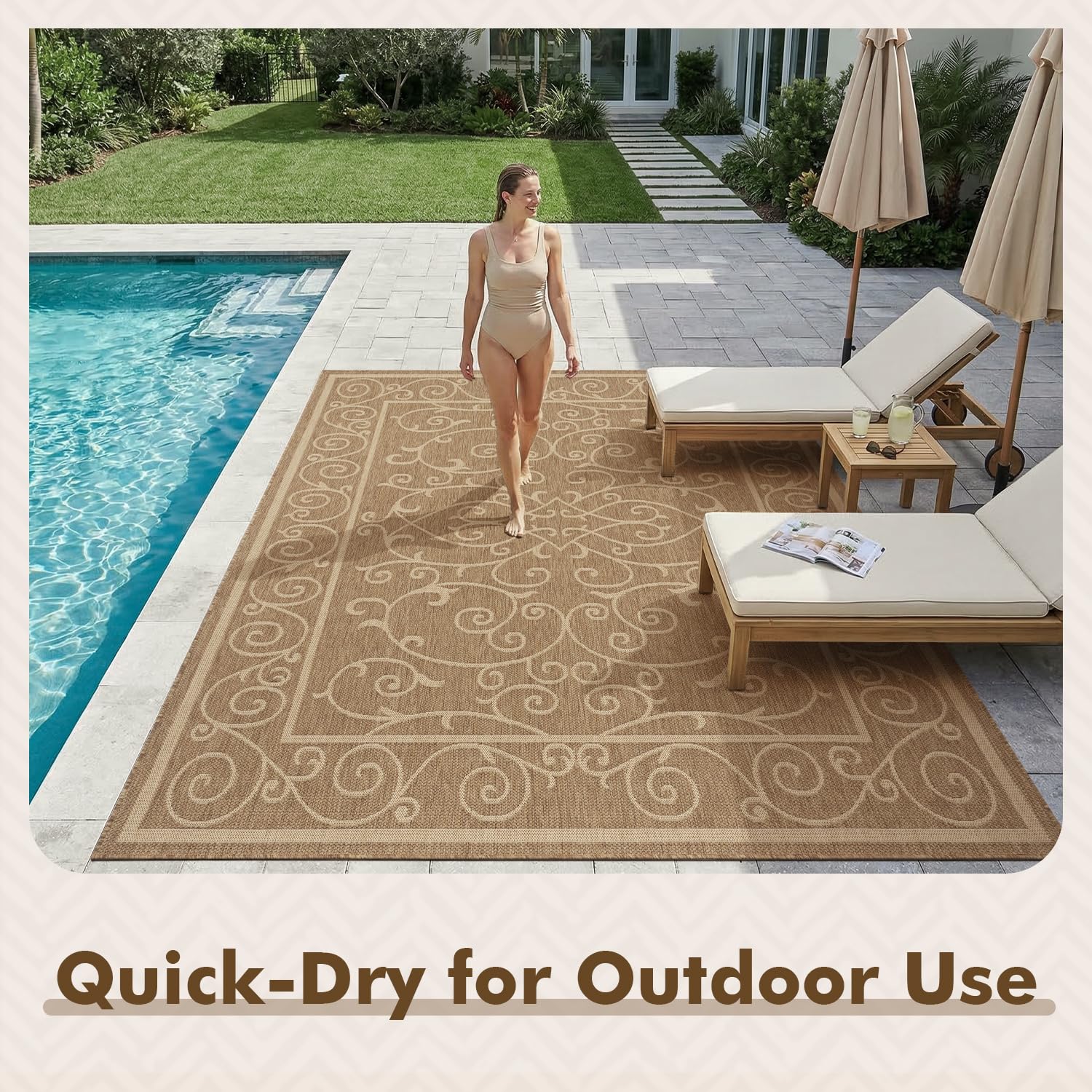 MontVoo Outdoor Rug 6x9 ft detailed scroll work