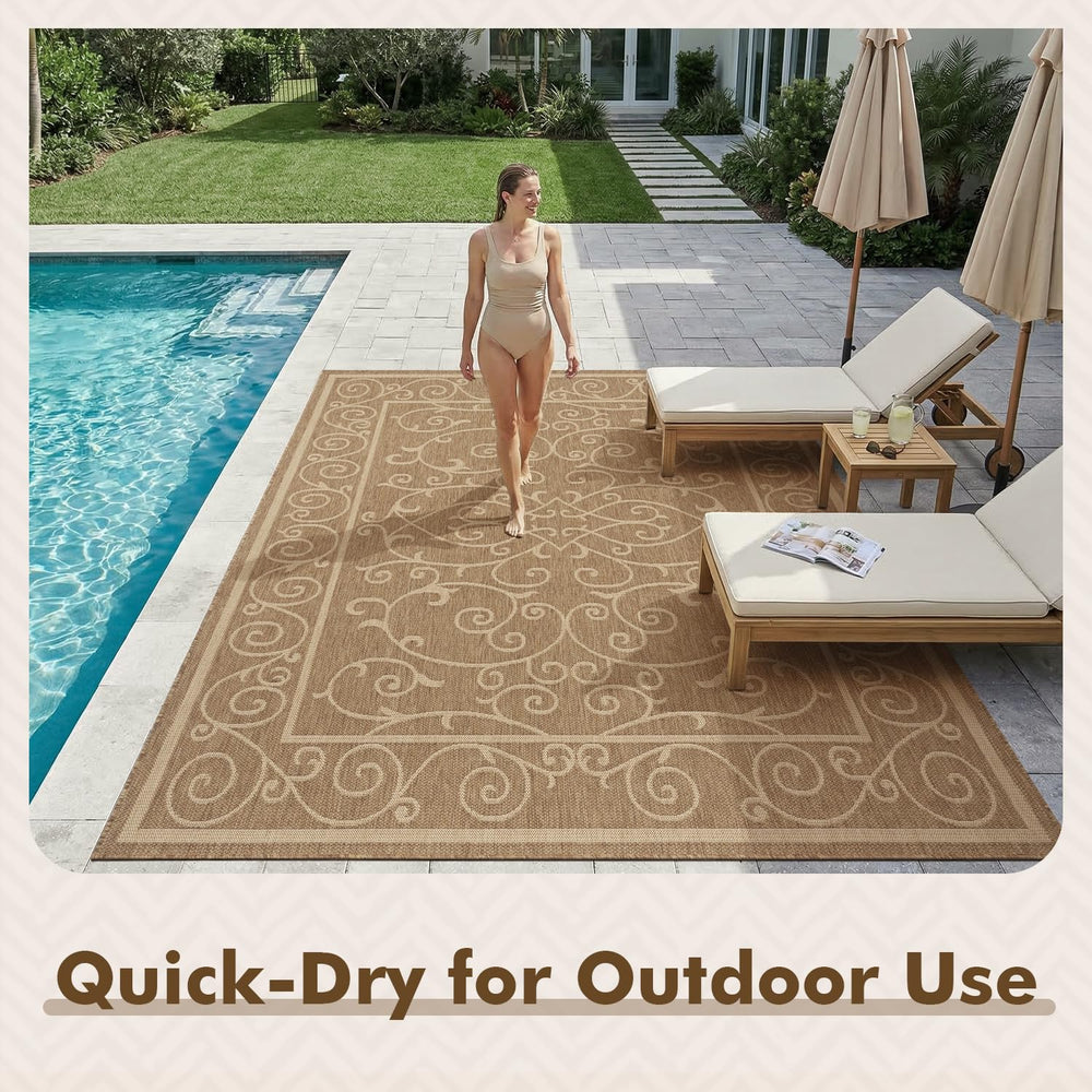 MontVoo Outdoor Rug 6x9 ft detailed scroll work