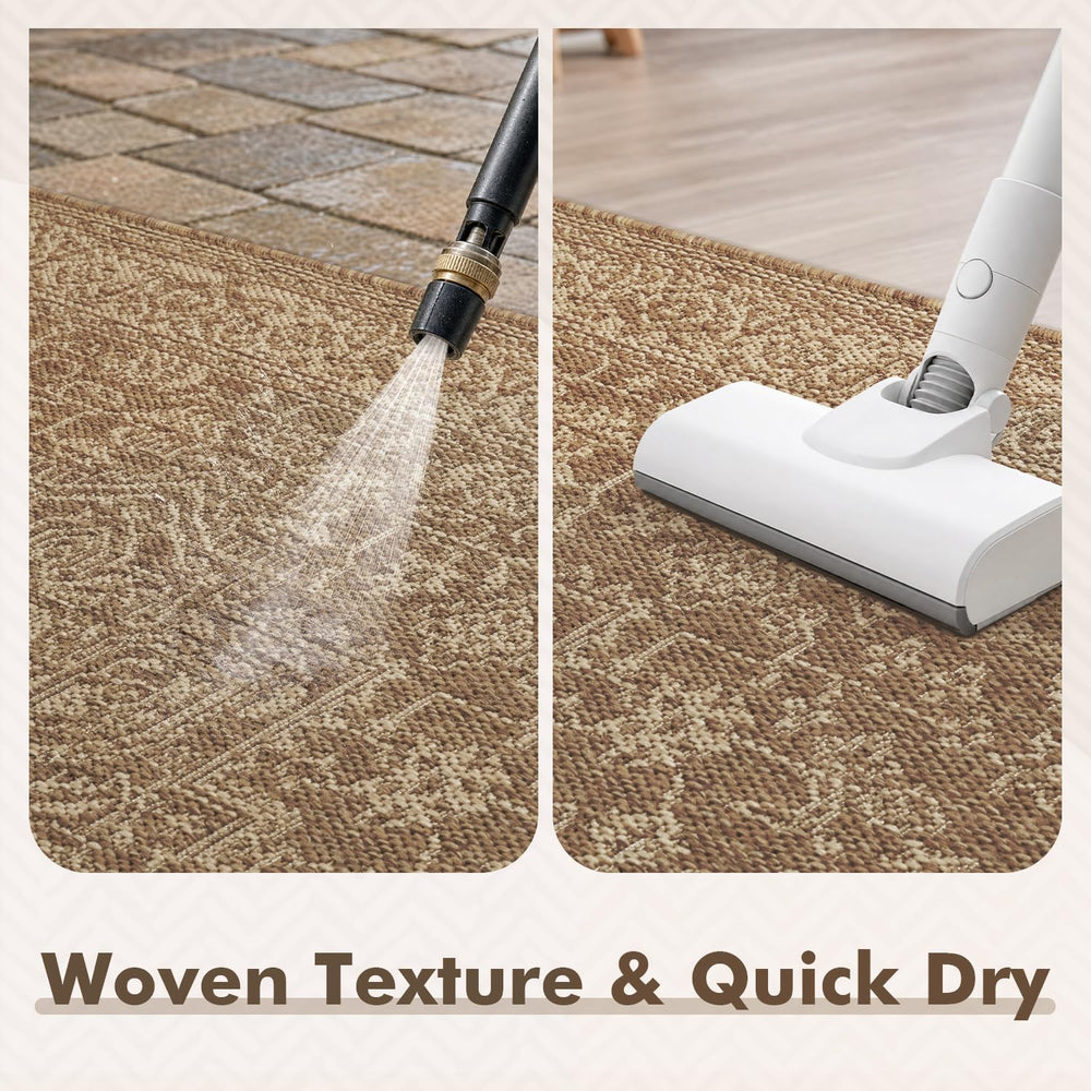 MontVoo Outdoor Rug 6x9 ft in a garden setting