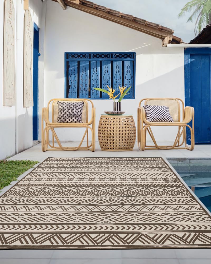 MontVoo Outdoor Rug 6x9 ft in outdoor patio setting