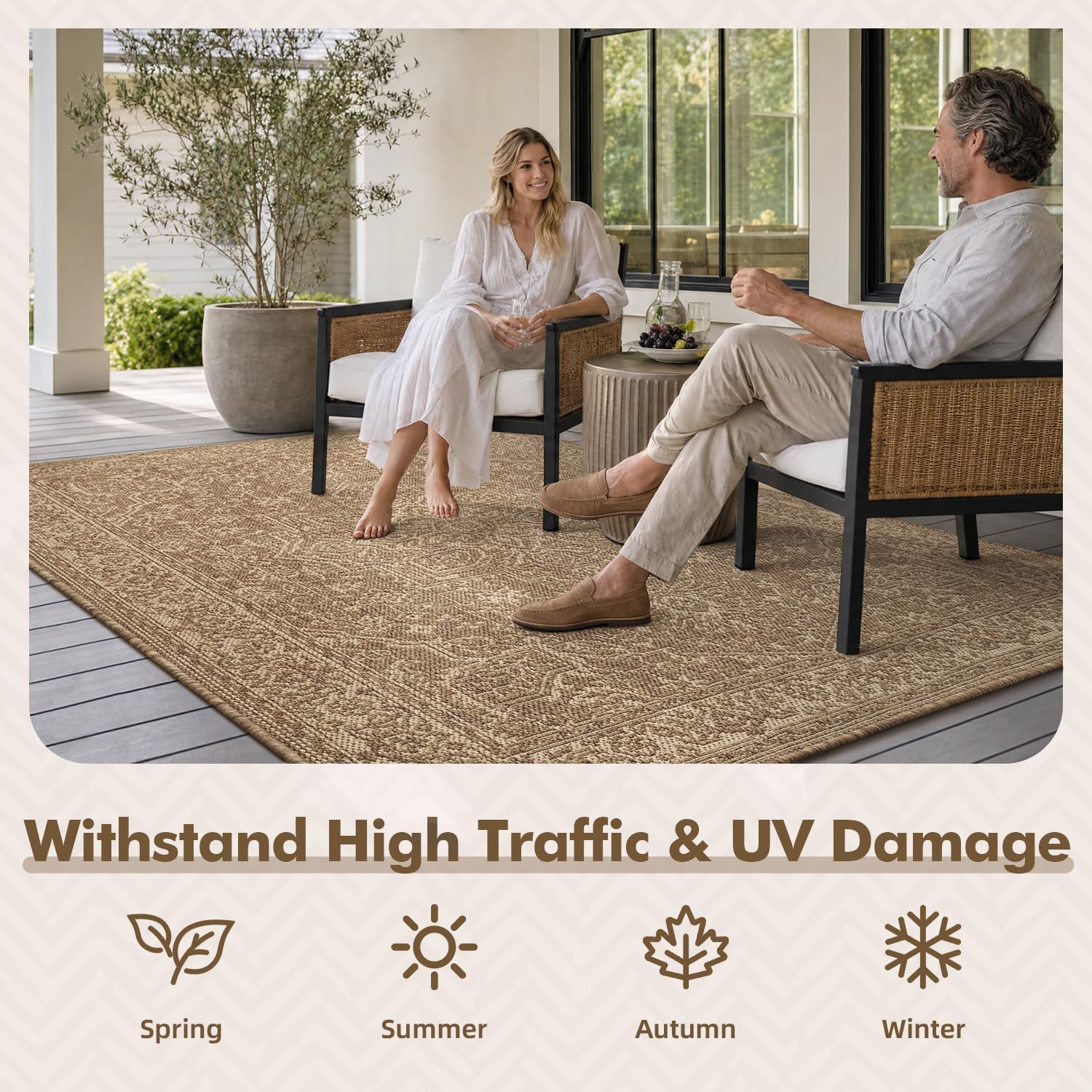 MontVoo Outdoor Rug 6x9 ft showing its low-pile surface
