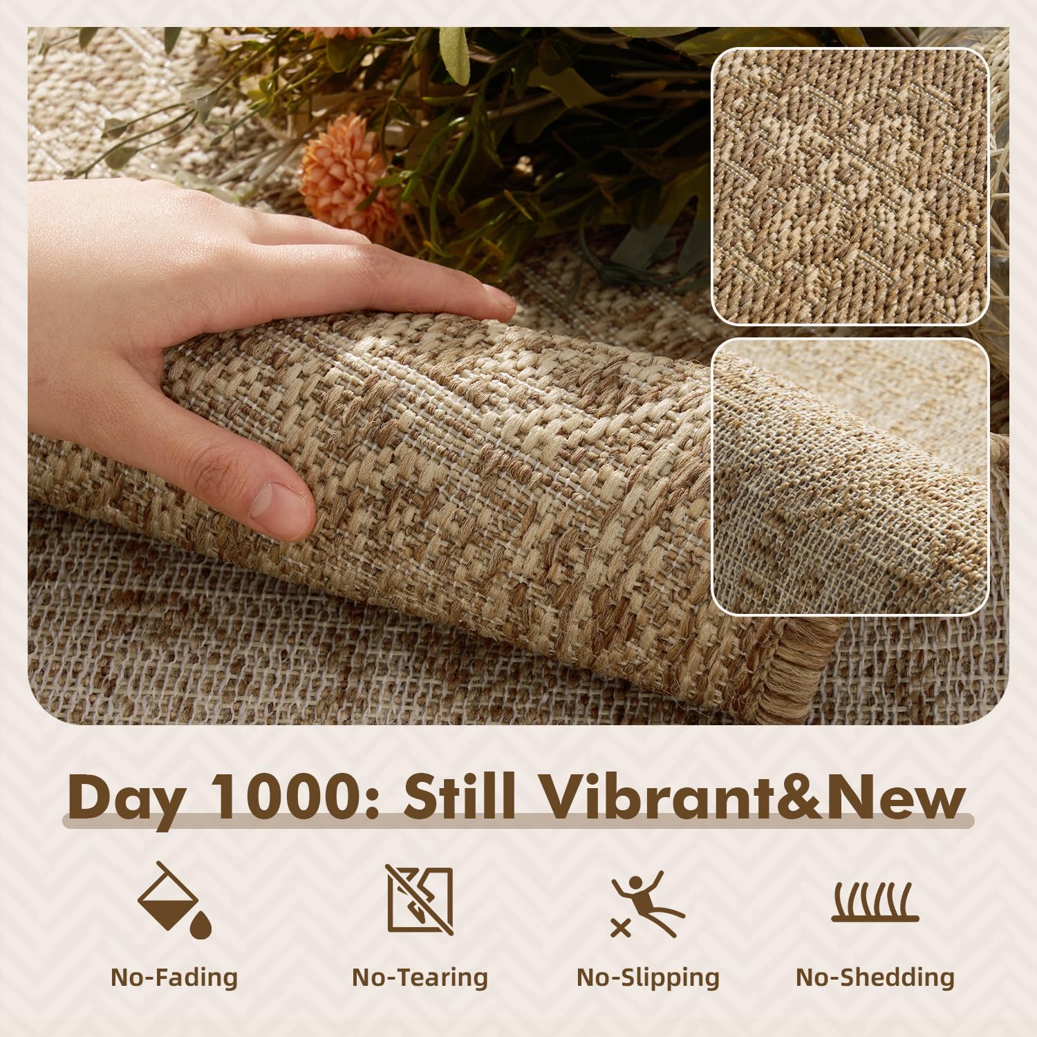 MontVoo Outdoor Rug 6x9 ft side view showcasing texture and stitching