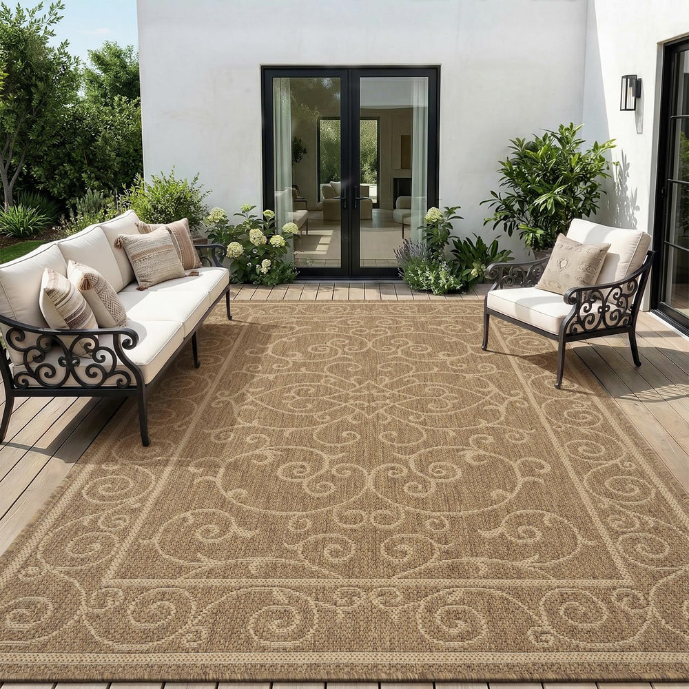 MontVoo Outdoor Rug 6x9 ft vintage brown front view