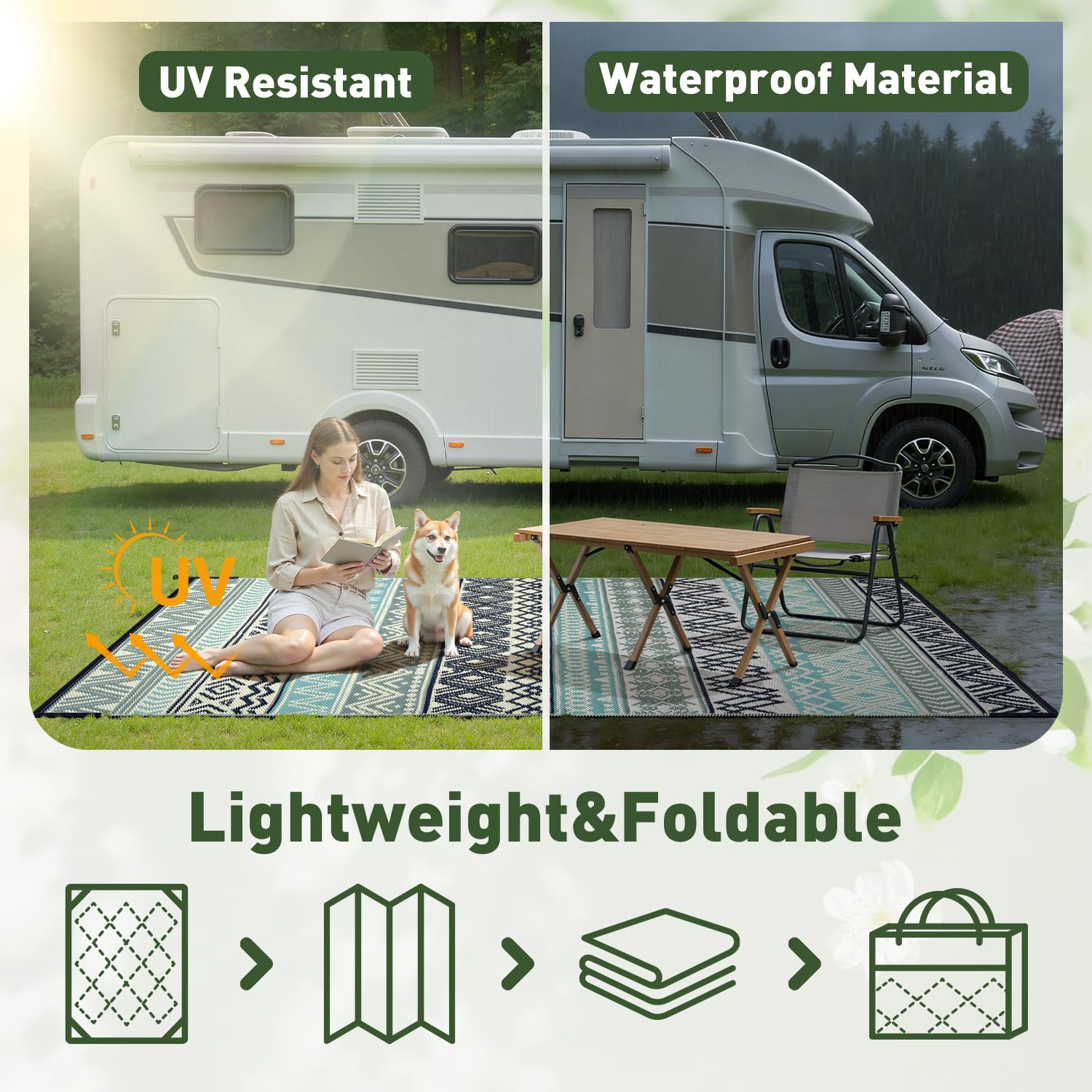 MontVoo Outdoor Rug 6x9 in camping environment