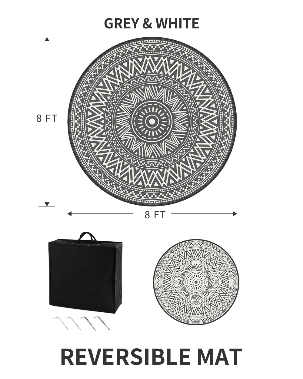 MontVoo Outdoor Rug 8ft Round Grey, in outdoor camping use
