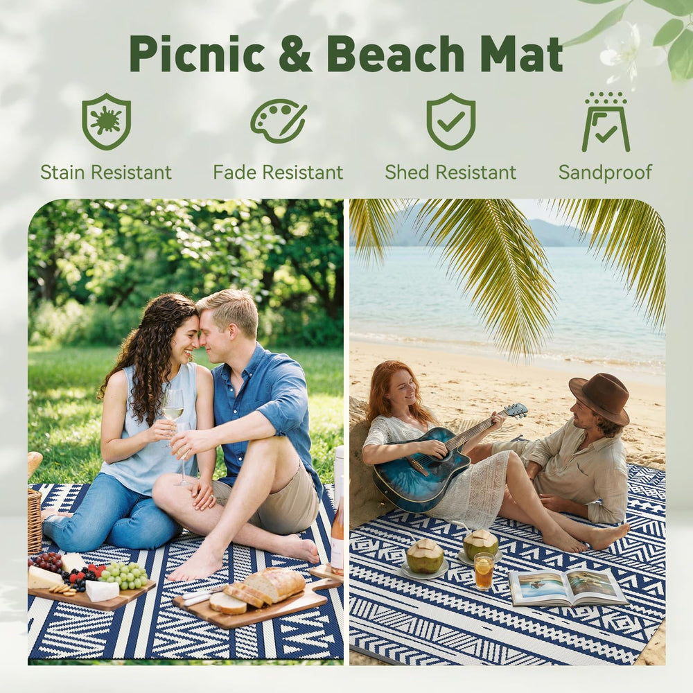 MontVoo Outdoor Rug 8x10 corner with rug stakes