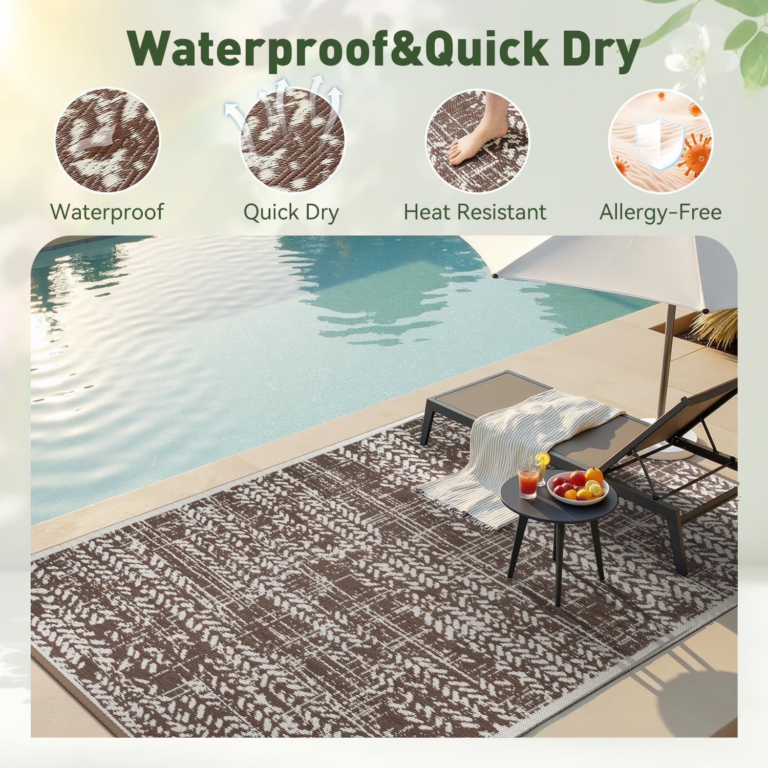 MontVoo Outdoor Rug 8x10 displayed on a patio