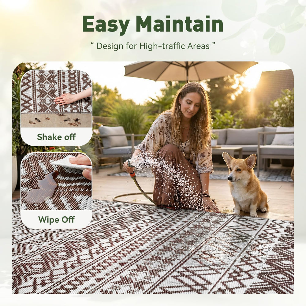 MontVoo Outdoor Rug 8x10 laid out on grass