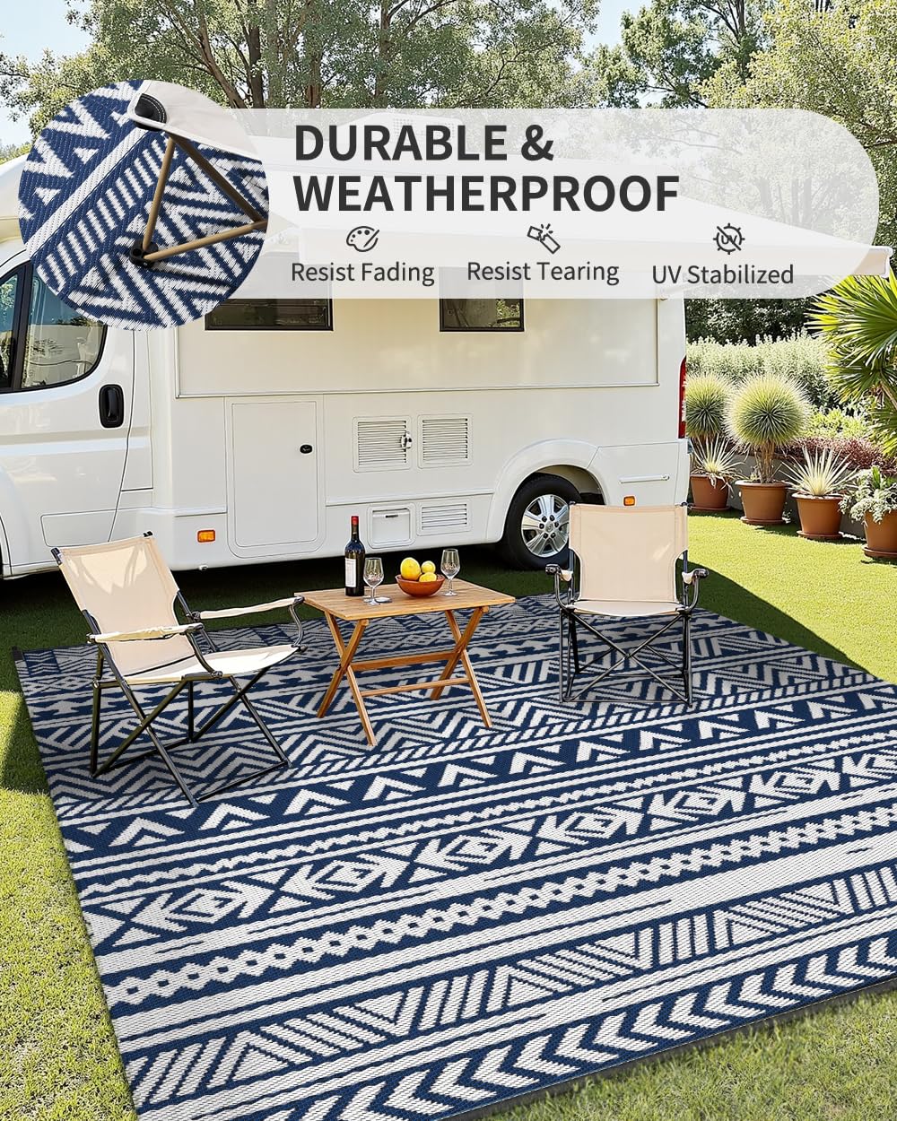 MontVoo Outdoor Rug 8x10 on patio setting