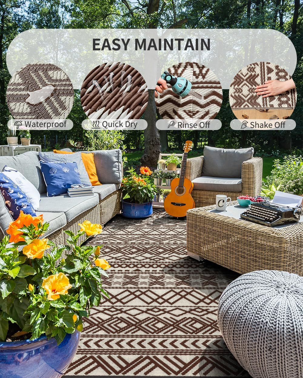 MontVoo Outdoor Rug 8x10 rolled up with carry bag