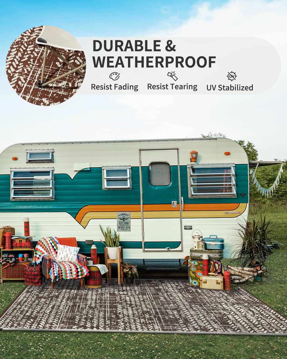 MontVoo Outdoor Rug 8x10 showing its reversible design