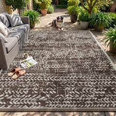 MontVoo Outdoor Rug 8x10 waterproof brown front view