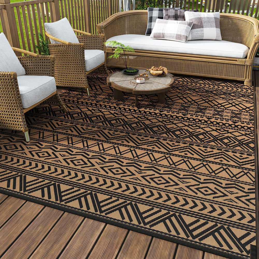 MontVoo Outdoor Rug 9x12 black brown reversible design