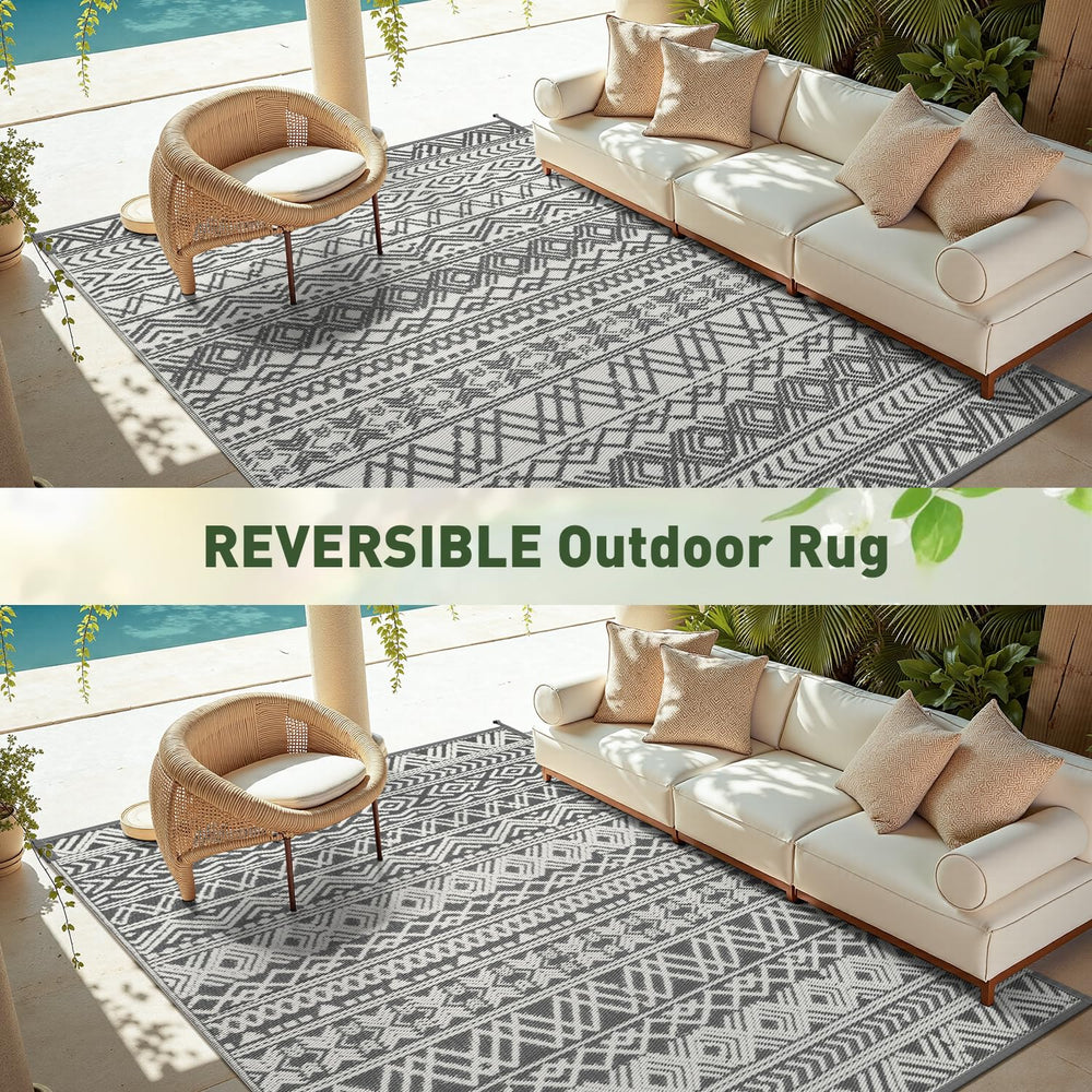 MontVoo Outdoor Rug 9x12 grey geometric pattern