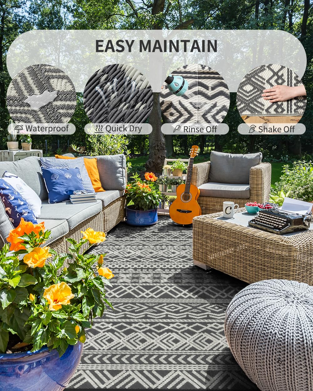 MontVoo Outdoor Rug 9x12 soft plastic straw texture close-up