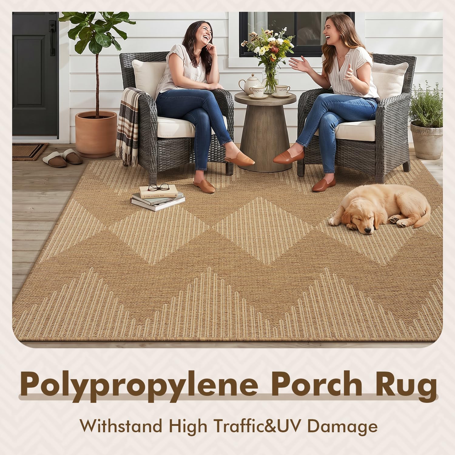MontVoo Outdoor Rug being cleaned with hose
