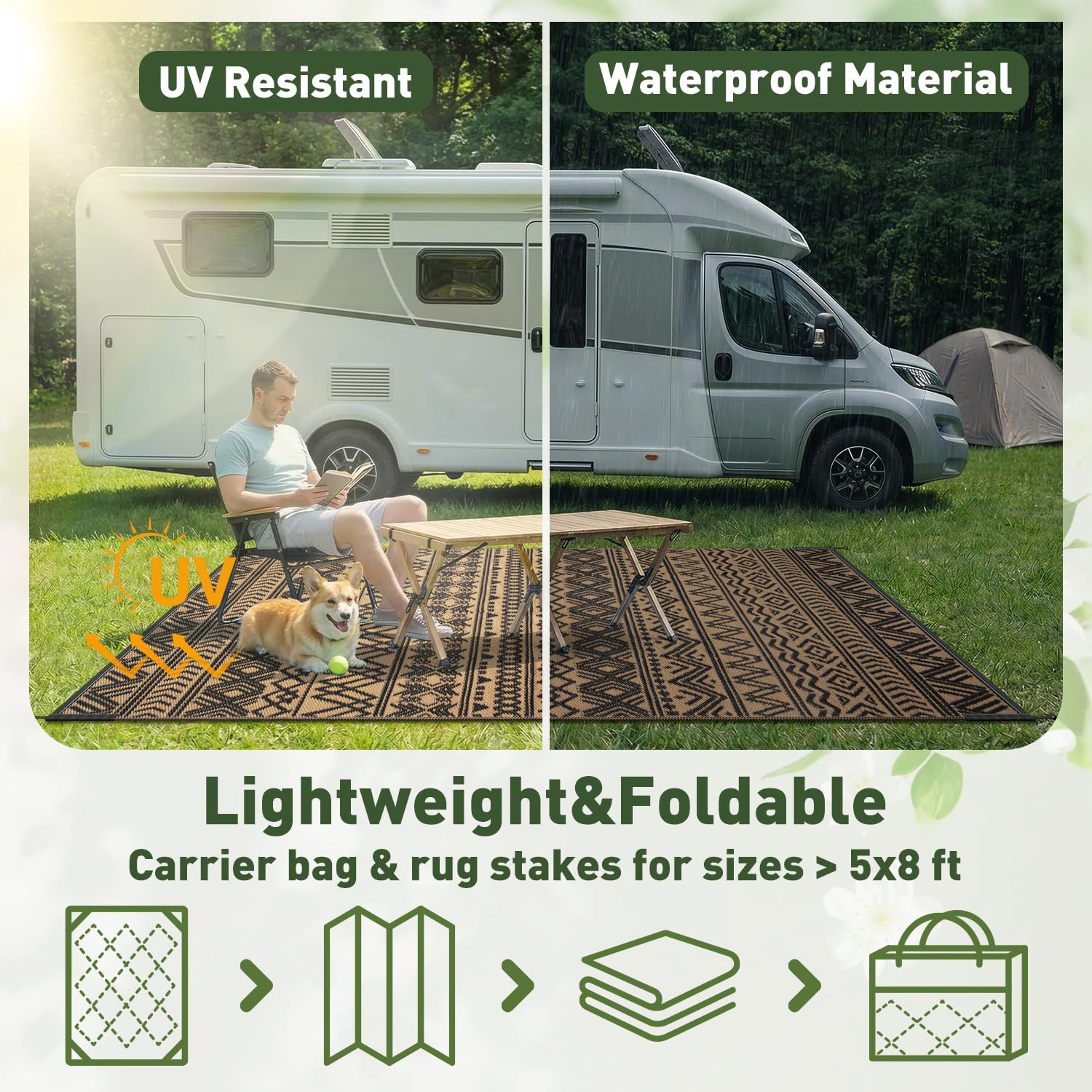 MontVoo outdoor rug folded for easy transport