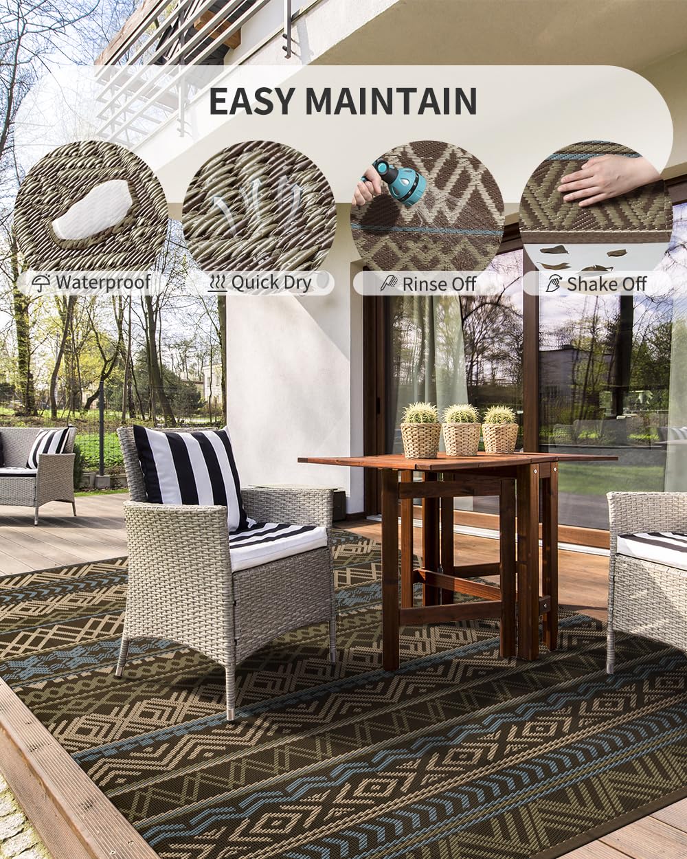 MontVoo Outdoor Rug on patio setting with furniture