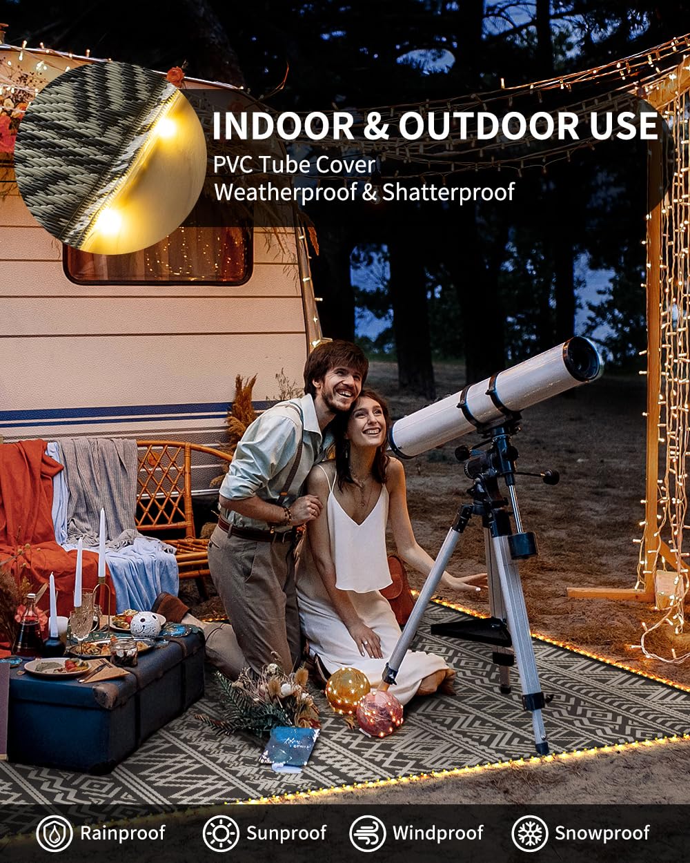 MontVoo Outdoor Rug with LED lights in outdoor setting