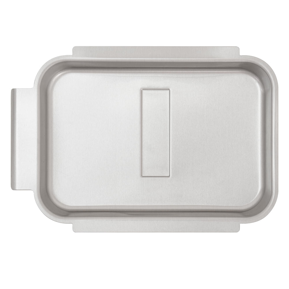 Monument Grills replacement grease box drip pan front view with aluminum finish