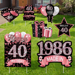 MOORAY 40th birthday yard sign decorations set with rose gold elements