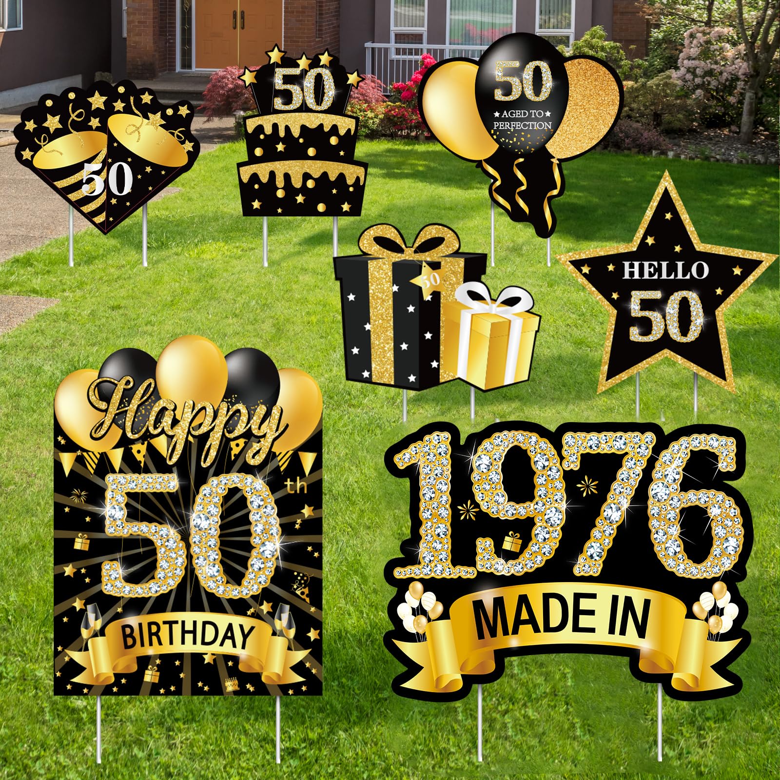 MOORAY 50th Birthday Yard Sign Set including Happy 50th Birthday sign