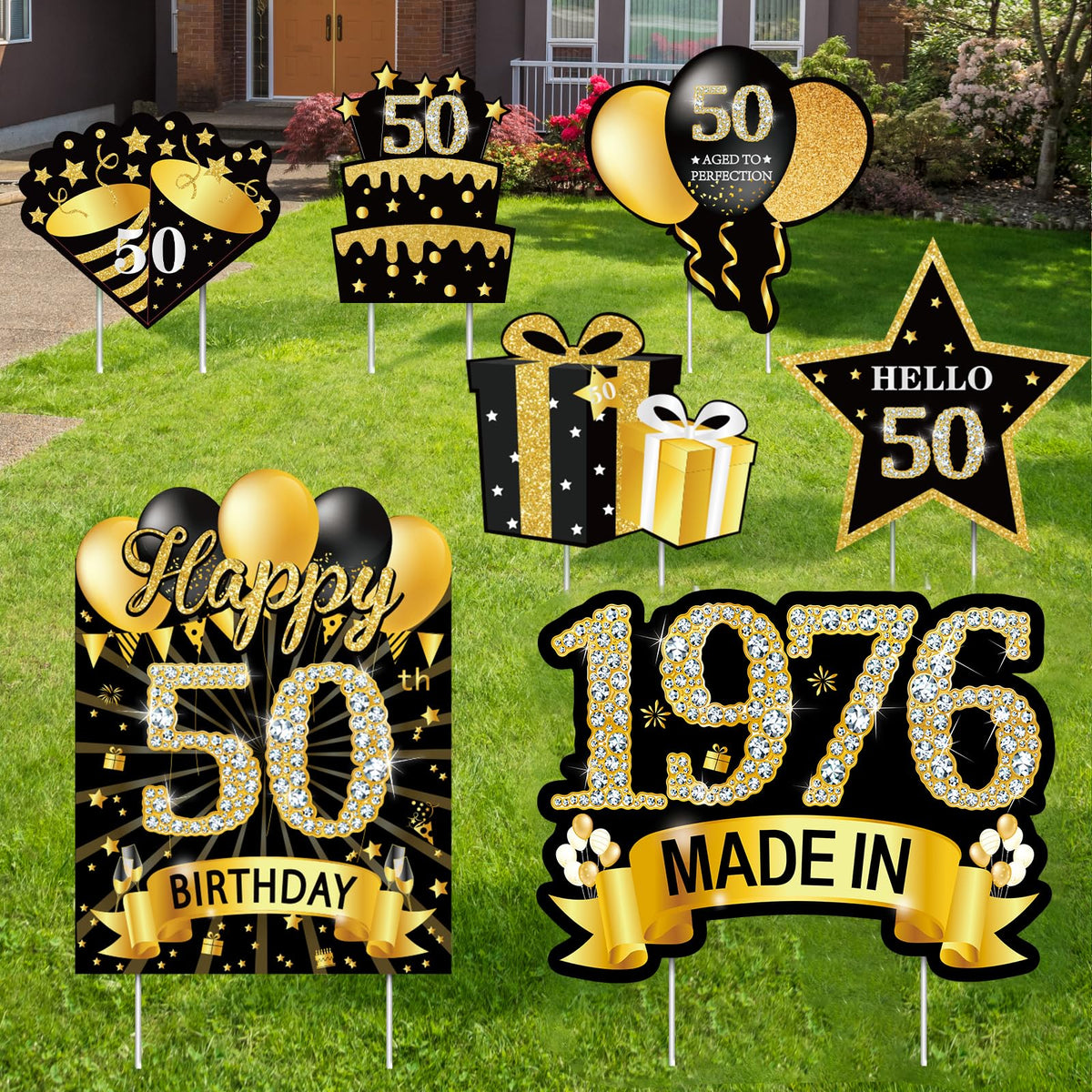 MOORAY 50th Birthday Yard Sign Set including Happy 50th Birthday sign