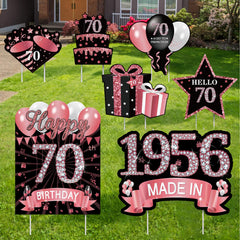 MOORAY rose gold 70th birthday yard sign set with stakes