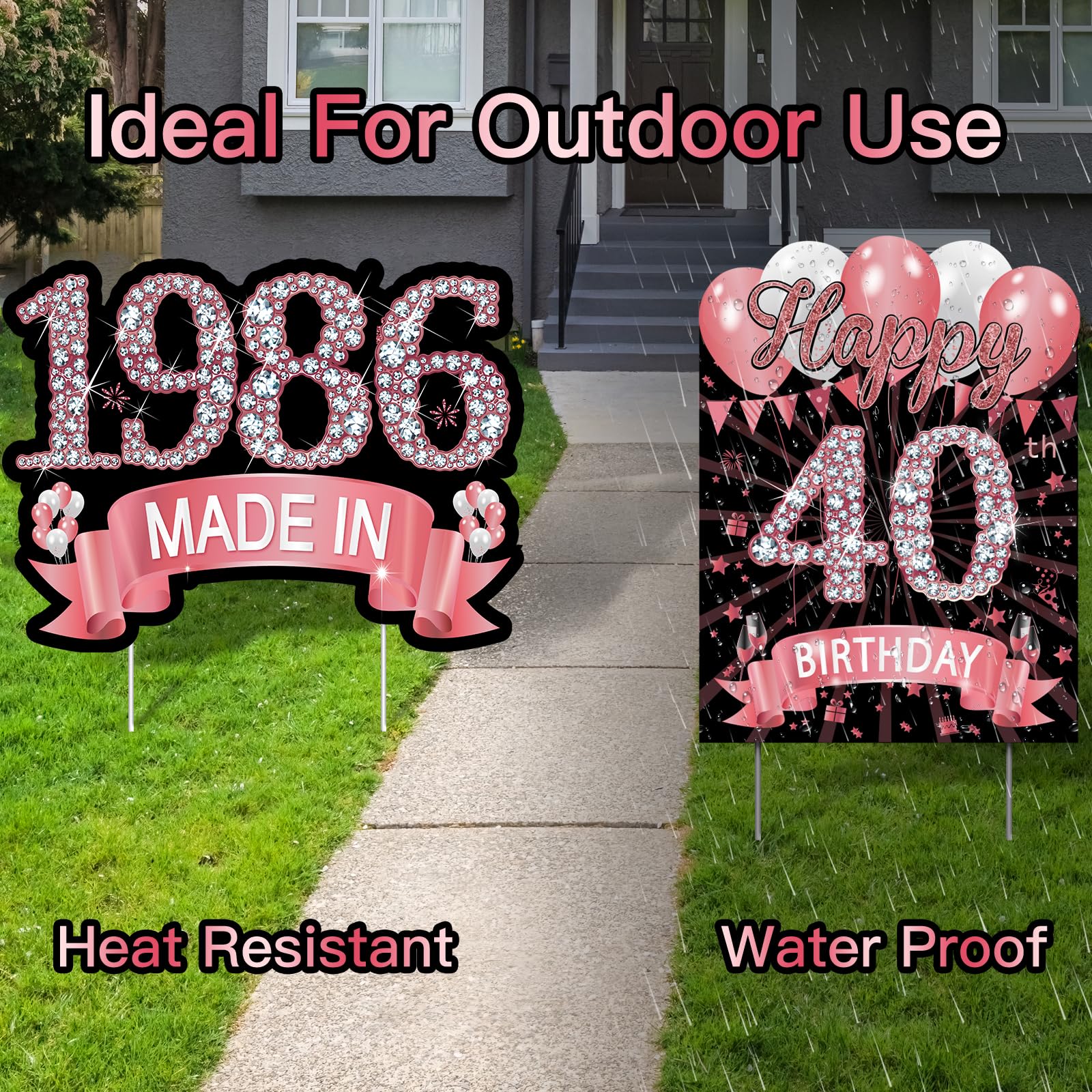MOORAY yard signs displayed in a garden setting