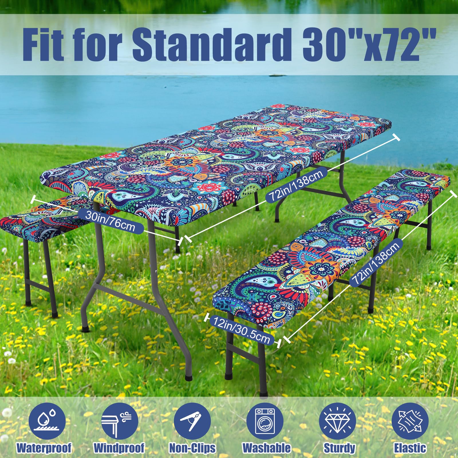 Moosfor picnic table cover packaging with product details