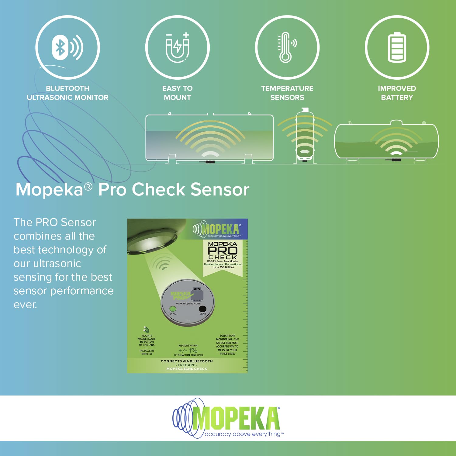 Mopeka Pro Check Bluetooth Propane Tank Sensor with mobile app display