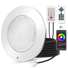 Mopzlink 10 Inch RGB LED Pool Light front view with remote control